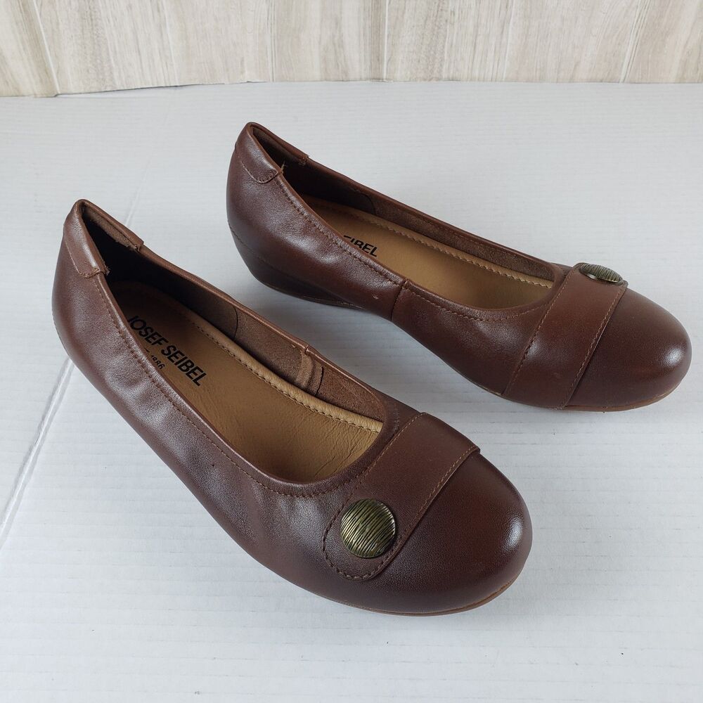 Josef Seibel Florina 04 Leather Ballet Flat Flats Pewter Metallic Womens Size 8